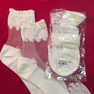 Ankle Hosiery Socks Lacy Sheer 2pr Cream